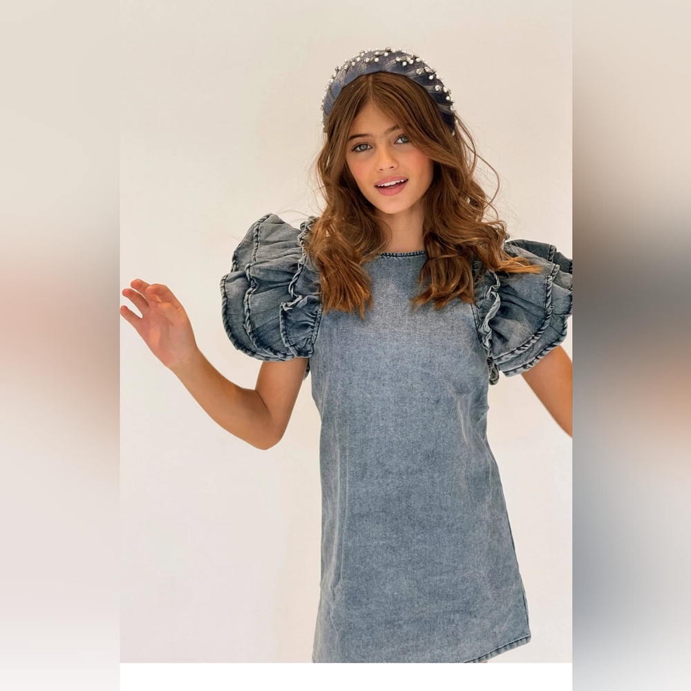 lola and the boys Denim ruffle dress